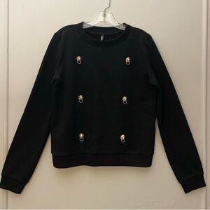 New VERSUS VERSACE Metal Lionhead Hardware Black Sweatshirt Top S